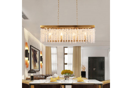 Homary™ 4-Light Modern Rectangle Crystal Pendant Light for Kitchen and Dining Room - Gold