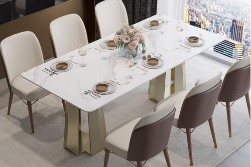 HMR™ Dining Table with Double Pedestal Base in Gold Finish - 78.7"L x 39.4"W