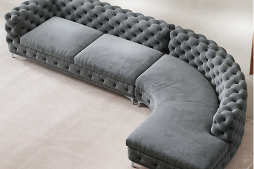HMR™ L-Shaped Curved Sectional Upholstered Velvet Chesterfield Sofa - Gray