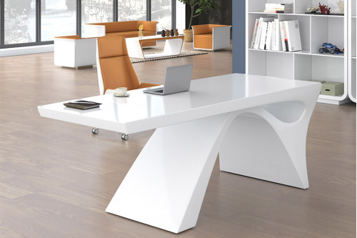 Homary™ Computer Desk Rectangular with Abstract Base - White, 70.9"W