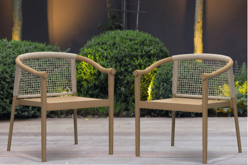 HMR™ 2-Pieces Set Modern Teak Wood Outdoor Patio Dining Chair - Natural