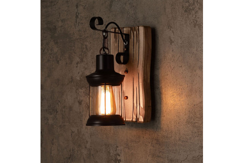 HMR™ Clear Glass Lantern 1-Light and Wood Backplate - Metal