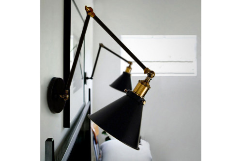 Homary™ Double Swing Arm 1-Light Wall Sconce - Black, Brass