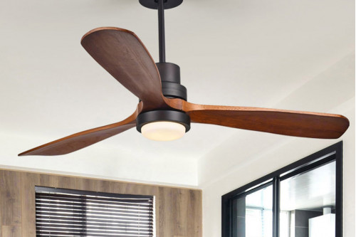HMR™ LED Ceiling Fan Light with 3 Blades and Remote Control - 52" L, Glass, Black and Walnut