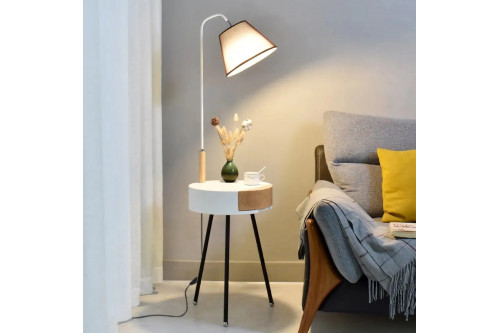 Homary™ Arc LED End Table Tripod Floor Lamp Fabric Shade - White