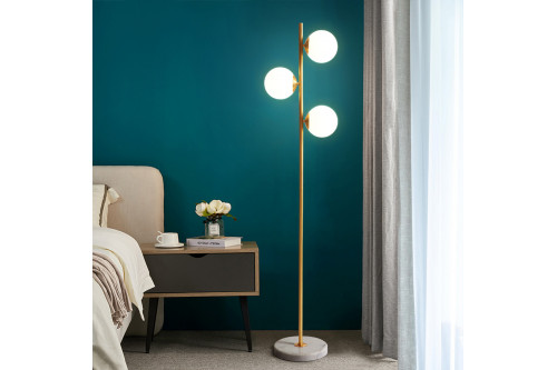 Homary™ 3-Light Tree Floor Lamp Glass Globe Shade Marble Base - Gold and White