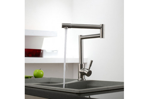 Homary™ Brushed Deck-Mount Retractable Pot Filler Kitchen Faucet - Brushed Nickel