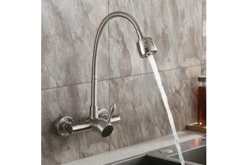 Homary™ Brushed Wall-Mounted Stainless Steel Kitchen Faucet with Dual Function Sprayer - Brushed Nickel