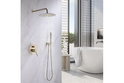 Homary™ 10" Wall Mounted Rain Shower System with Handheld Shower Solid Brass - Brushed Gold