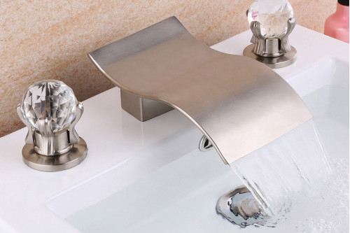 Homary™ 2 Crystal Handle Deck Mounted Bathroom Sink Faucet - Brushed Nickel