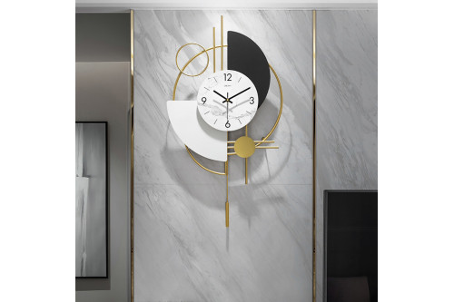 Homary™ 3D Round Wall Clock Decor Pendulum Geometric Mute Metal Digital - Gold