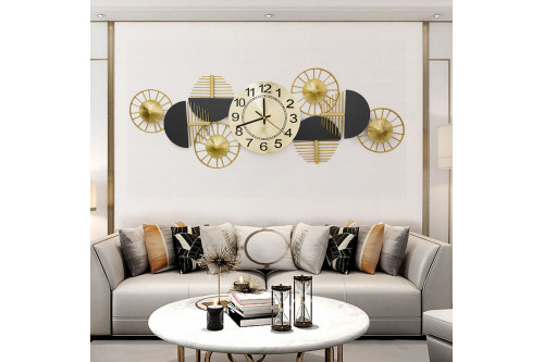 Homary™ Black and Gold Geometric Wall Clock Large Metal Decor - Gold and Black, Horizontal