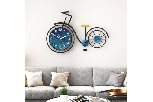 HMR™ 3D Acrylic Silent Large Bicycle Wall Clock - Black and Blue