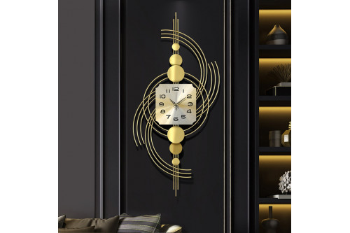 HMR™ 3D Metal Oversized Wall Clock with Golden Geometric Frame - Vertical