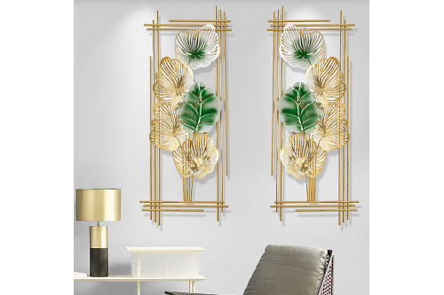 HMR™ 2 Pieces Metal Leaf Framed Wall Decor - Gold and Green