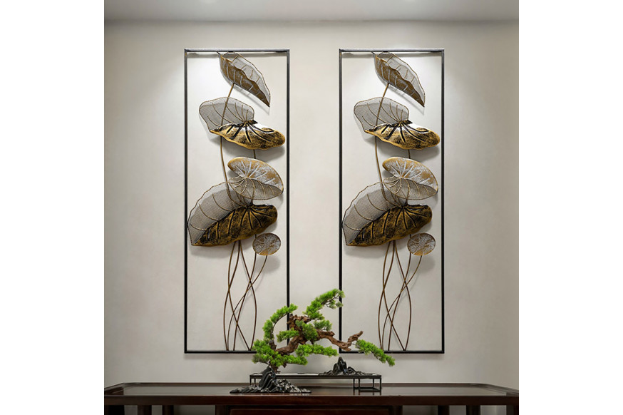 Homary™ 2 Pieces Metal Lotus Leaves Wall Decor with Rectangle Frame - Black