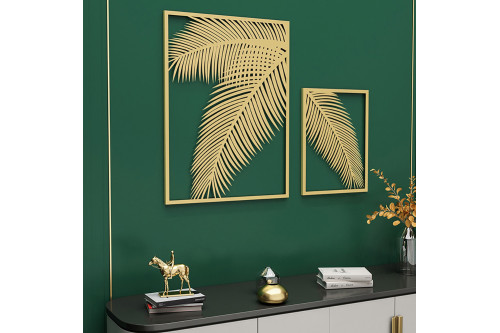 HMR™ 2 Pieces Metal Wall Decor Rectangular Palm Leaf - Gold