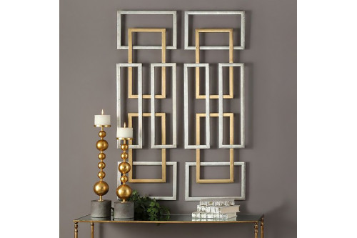 Homary™ 2 Pieces Geometric Rectangle Metal Wall Decor - Gold and Silver