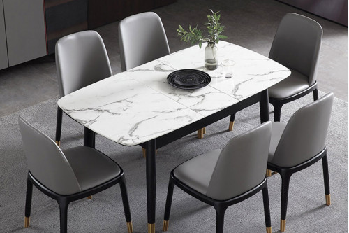 HMR™ Extendable Dining Table with Marble Veneer Top - 55" to 71"L
