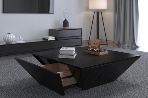 HMR™ Coffee Table with Storage Square Drum with Drawer - Black