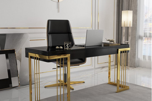HMR™ Computer Desk with Drawer and Gold Base - Black