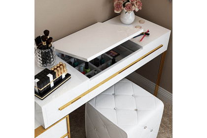 HMR™ Cylina 4-Drawer Vanity Table with Storage and Flip Top Mirror - White and Gold