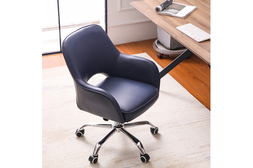 Homary™ Swivel Office Chair Upholstered Faux Leather - Blue
