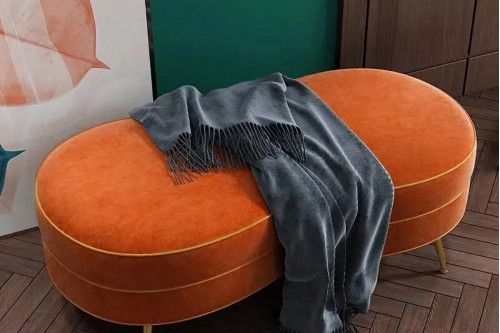 Homary™ Modern Velvet Upholstered Ottoman Bench - Orange