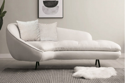 HMR™ Chaise Longue Upholstered Linen 3-Seater Sofa in Steel Legs - 78.7"W, White