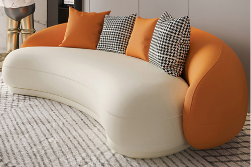Homary™ Leather Upholstered 3-Seater Sofa - 82.7"W, Orange and White