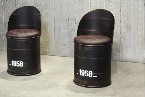 Homary™ Drumbon PU Leather Industrial Bar Stool with Backs (Set of 2) - Brown