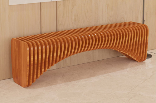 Homary™ Modern Wooden Curved Entryway Bench Seat with Vertical Linear Surface - Natural