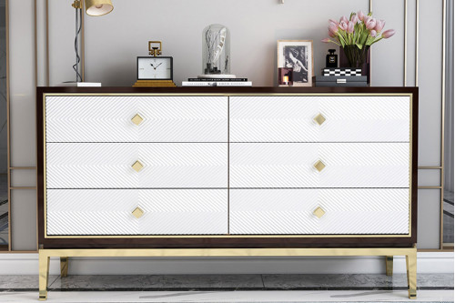 HMR™ Dresser with 6 Drawers Cabinet for Storage - 59.1"W, Gold
