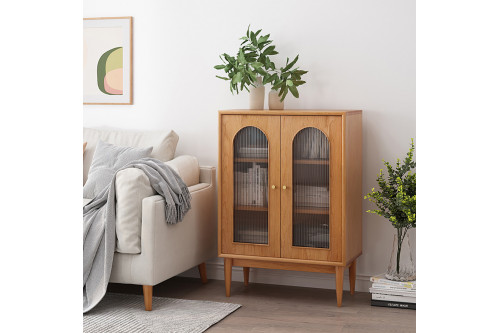 Homary™ 2-Shelf Bookcase with 2 Glass Doors - Natural