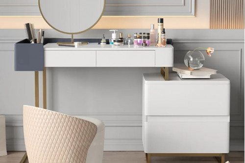 HMR™ 39.4" Minimalist 2-Drawer Vanity Table with Mirror Included - White