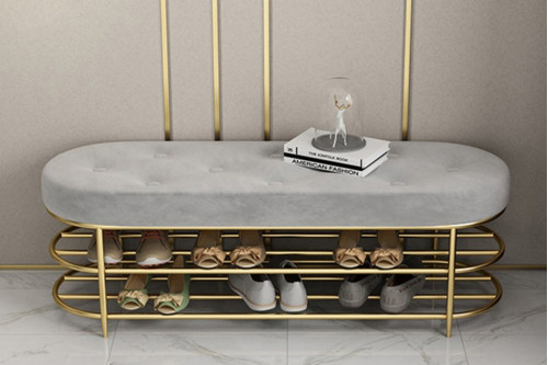 Homary™ Modern Upholstered Velvet Bench with Shelf and Shoe Storage - Gray