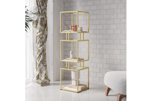 Homary™ 3-Tier Cube Bookcase with Metal Tower Display Shelf - Gold, 43.3"H