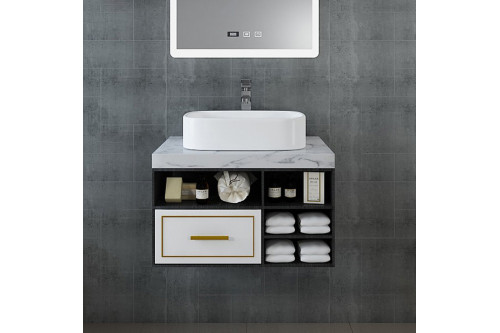 Homary™ 23" Floating Bathroom Vanity Ceramic Sink with Drawer - Faux Marble