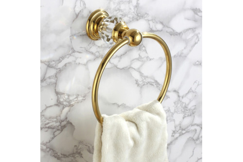 HMR™ Charles Luxurious Wall-Mounted Bathroom Round Towel Ring - Clear, Solid Brass