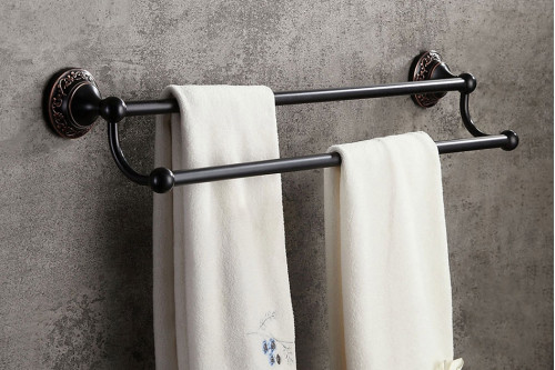 HMR™ Bella Elegant 24" Wall-Mounted Double Towel Bar for Bathroom - Solid Brass, Black