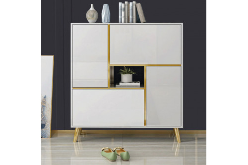 Homary™ Modern 17-Pair Shoe Storage Cabinet with 2 Doors and Shelves and Pull-Down Drawers - White