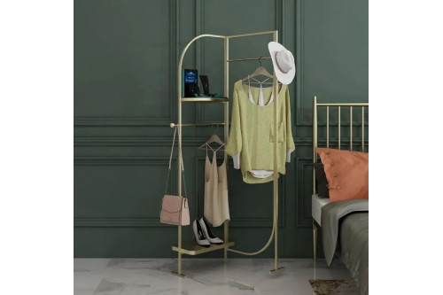 Homary™ Freestanding Clothes Rack with 2 Shelf and Hanging Rod - Gold