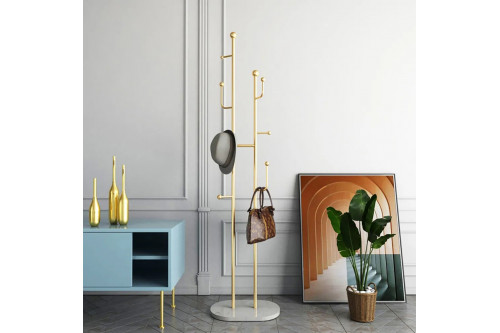 Homary™ Faux Marble Base Standing Coat Rack with 7 Hooks 67" - Gold