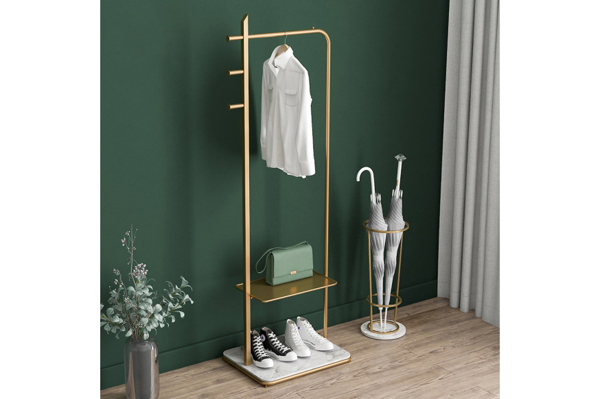 Homary™ Marble Freestanding Clothing Rack with Hanging Rail and Hooks - Gold