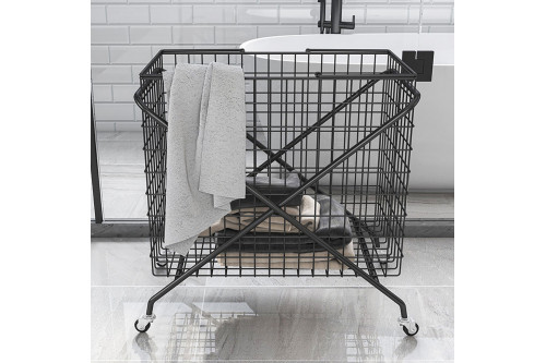 HMR™ Collapsible Metal Laundry Hamper on Wheels - Black