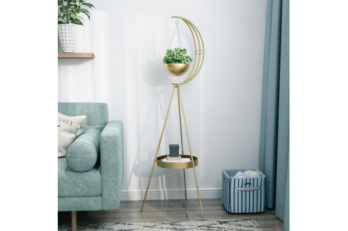 Homary™ Half-Moon Plant Stand with Shelf - Gold