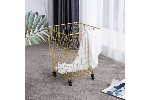 HMR™ Square Metal Rolling Laundry Hamper with Handles - Gold