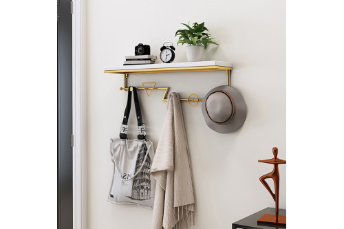 HMR™ Wall-Mounted Coat Rack with a Shelf - Gold and White