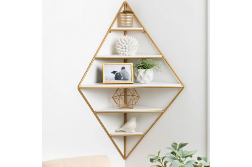 HMR™ Triangle Corner Floating Shelves - White and Gold