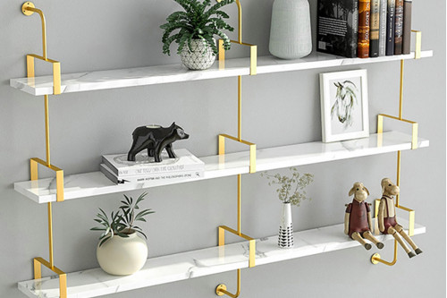 Homary™ 3-Tier Wall-Mounted Long Shelves - White and Gold